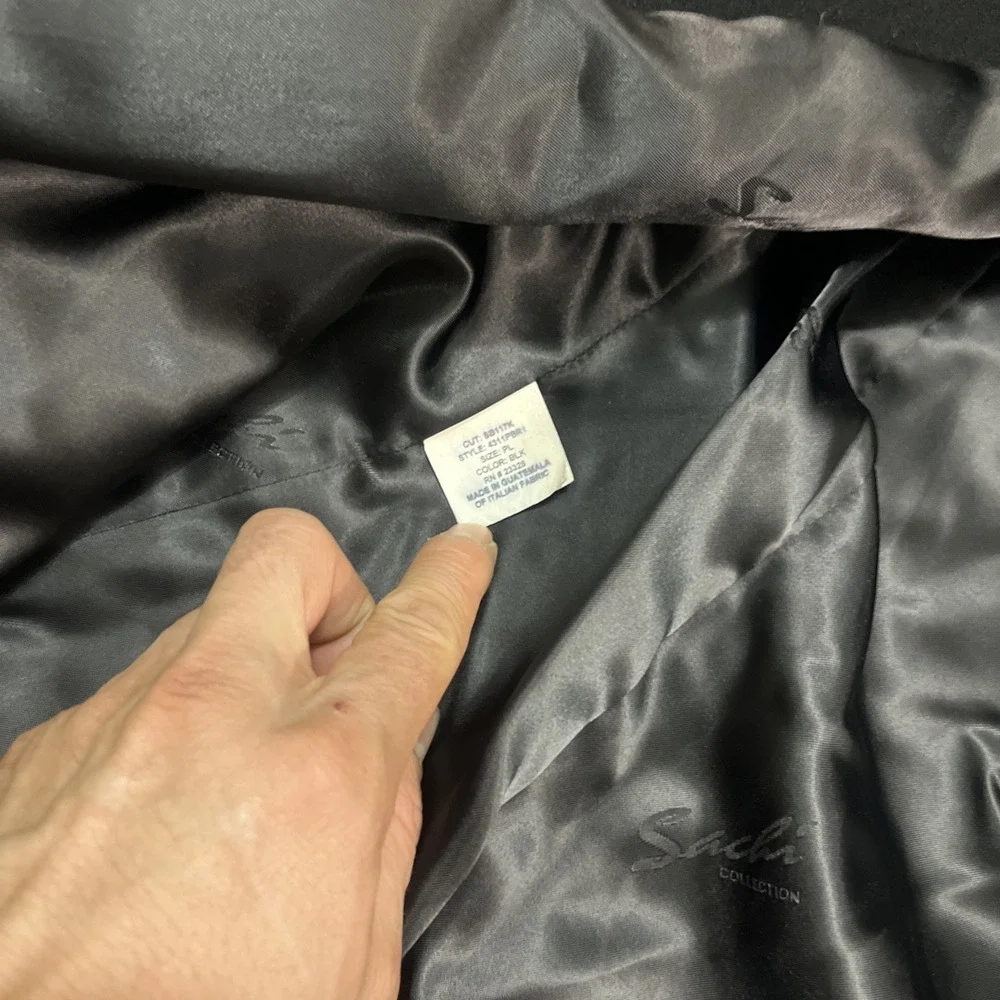 Sachi Collection Black Cashmere Blend women's Coat Size PL  Finland Fox Fur Trim - Picture 13 of 15